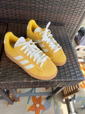 Adidas Yellow Suede Sneakers with White Stripes NEW nbw